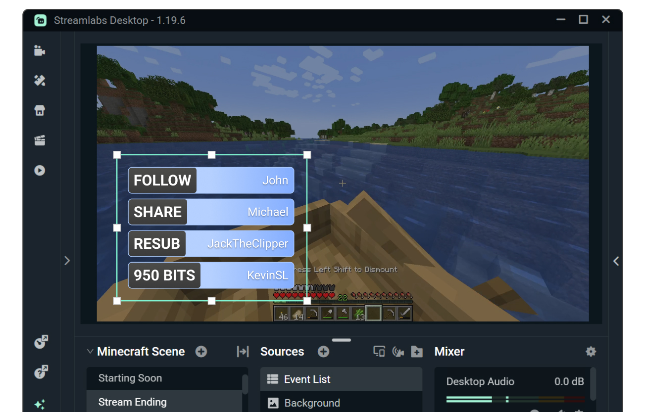 streamlabs free widget the event list widget